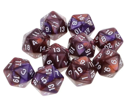 Purple and Red 10pcs 20 Sided Dice Set