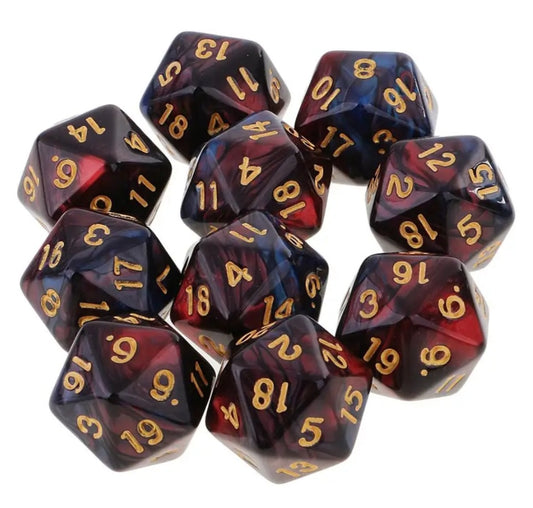 Black and Red 10pcs 20 Sided Dice Set