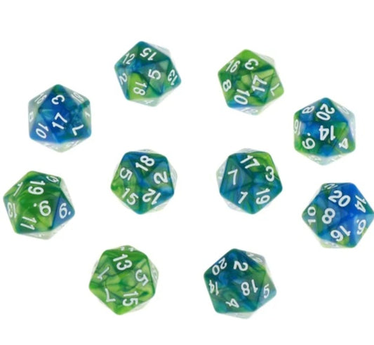Green and Blue 10pcs 20Sided Dice Set