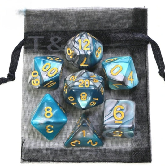 Turquoise and black DND dice set